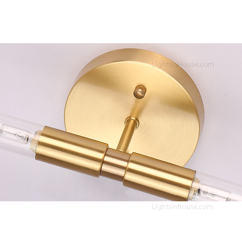 2 Light Brass Wall Lamp with Cylindrical Glass Shade