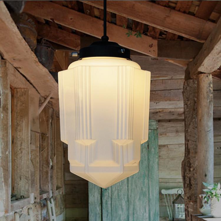 Art Deco Milk Glass Pendant Light